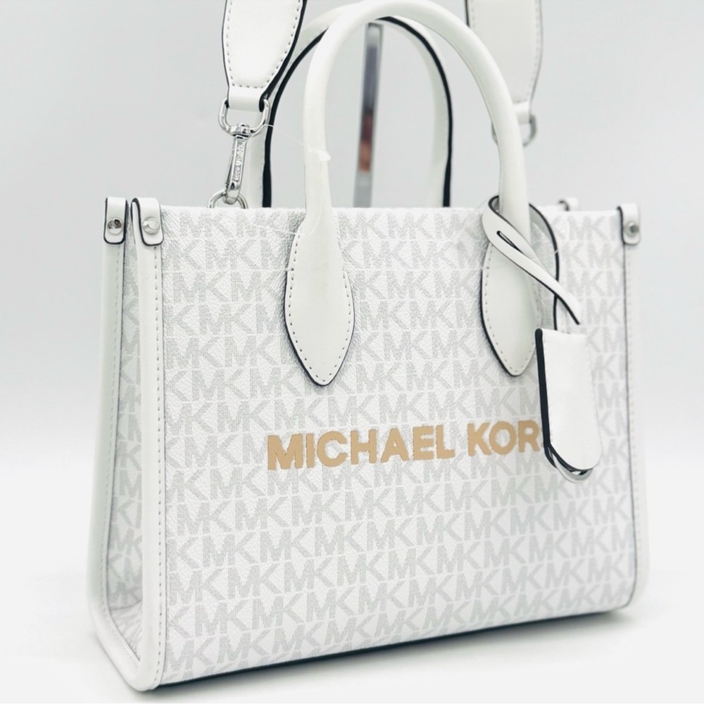Michael Kors Small Shopper TZ Xbody Tote Bag Optic White - Picture 3 of 9